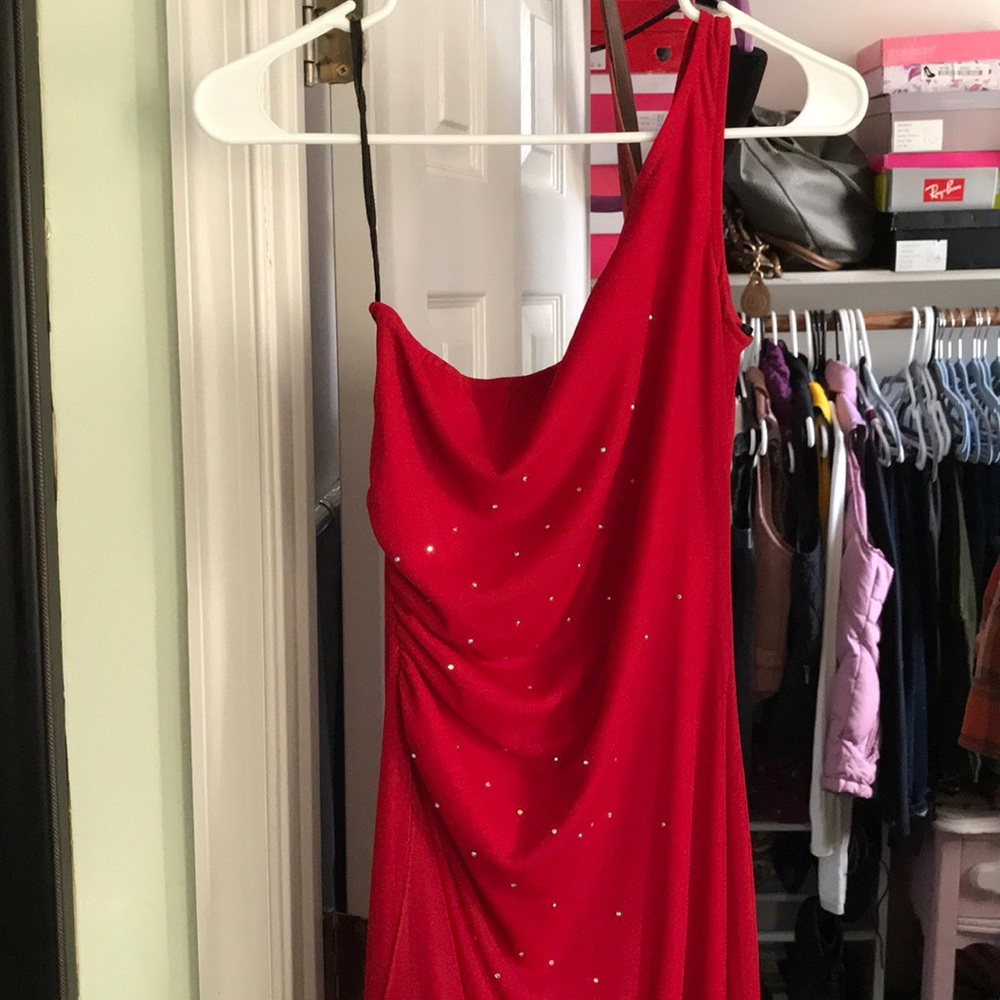 One shoulder evening gown